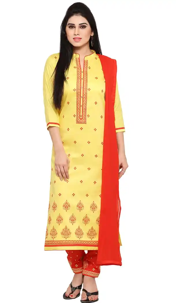 Ethnic Yellow Color Cotton Casual Wear Salwar Kameez For Girls - 410449635