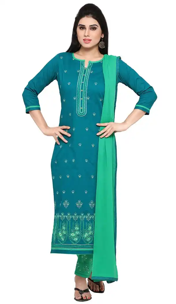 Classy Aqua Blue Color Cotton Casual Wear Salwar Kameez For Girls - 410449636
