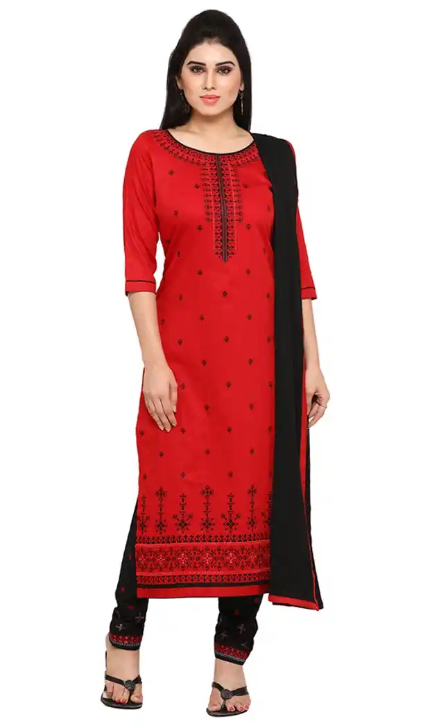 Exquisite Red Color Cotton Casual Wear Salwar Kameez For Girls - 410449637