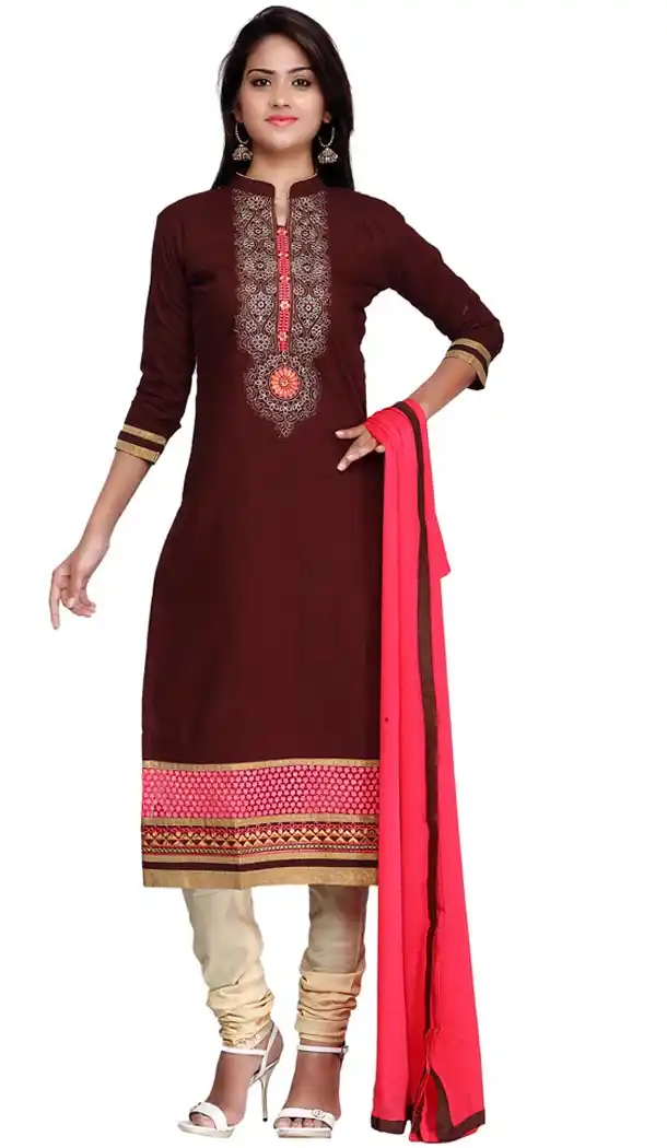 Gleaming Brown Color Cotton Casual Wear Salwar Kameez For Girls - 410449638