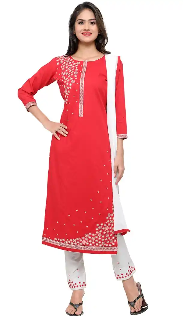 Marvelous Red Color Cotton Casual Wear Salwar Kameez For Girls - 410449640