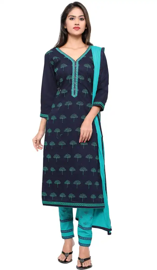 Chic Dark Blue Color Cotton Casual Wear Salwar Kameez For Girls - 410449641
