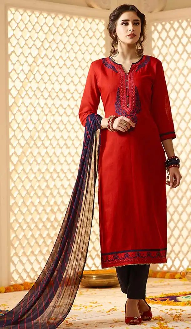 Gorgeous Red Color Cotton Casual Wear Salwar Kameez For Girls - 410449643