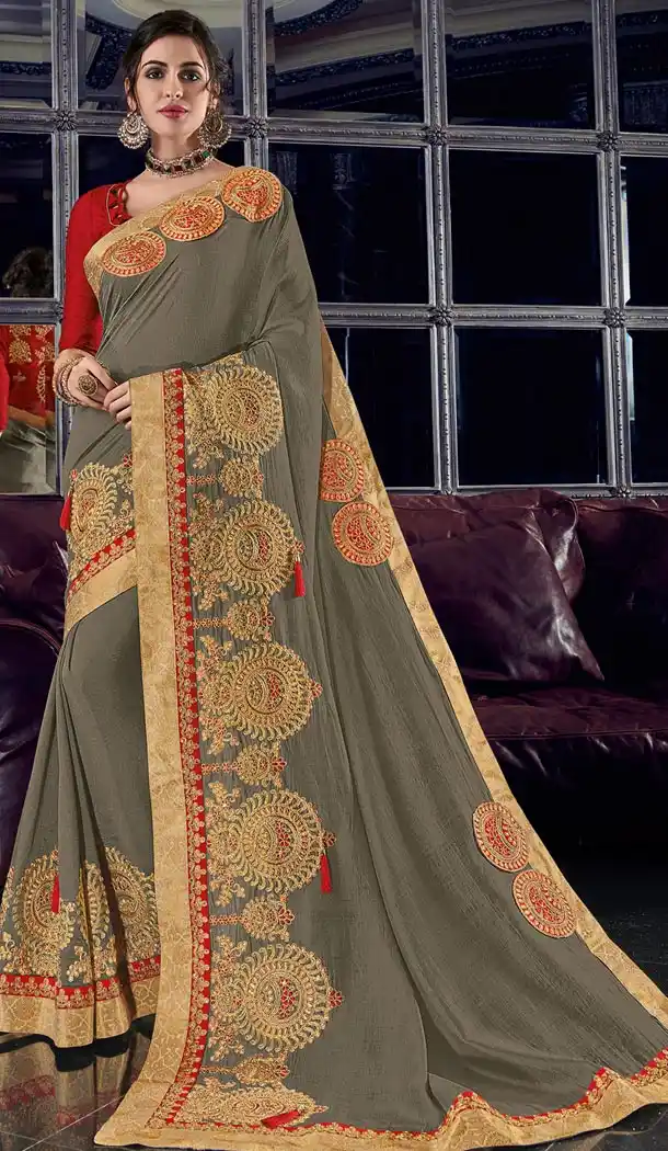 Adorable Grey Color Silk Party Wear Designer Saree - 405649038