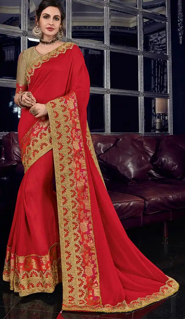 Captivating Red Color Silk Party Wear Designer Saree - 405649044