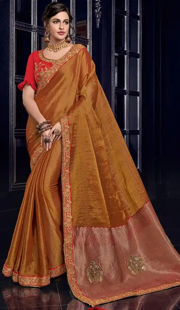 Unique Orange Color Silk Party Wear Designer Saree - 405649049