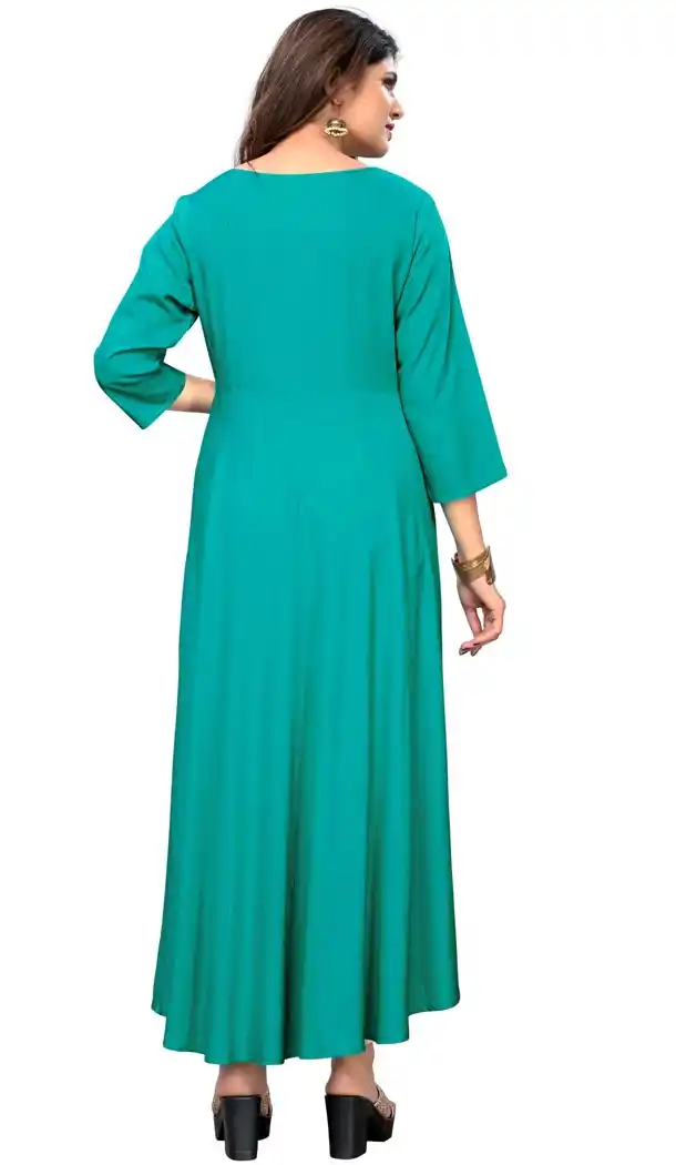 Classy Sky Blue Color Rayon Party Wear Ready Made Kurtis For Girls - 404548820