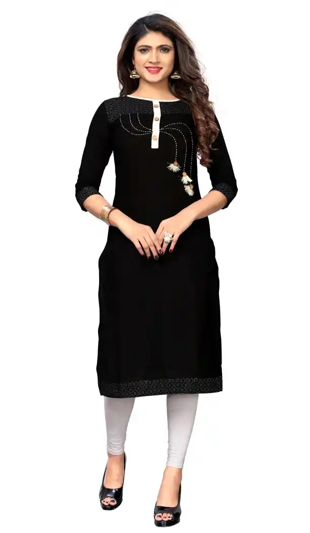 Attractive Black Color Slab Cotton Party Wear Ready Made Kurtis For Girls - 404548822
