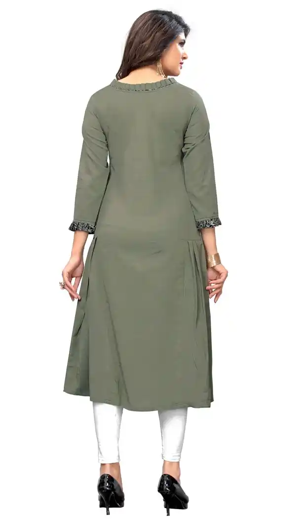 Exquisite Gray Color Flax Cotton Party Wear Ready Made Kurtis For Girls - 404548823