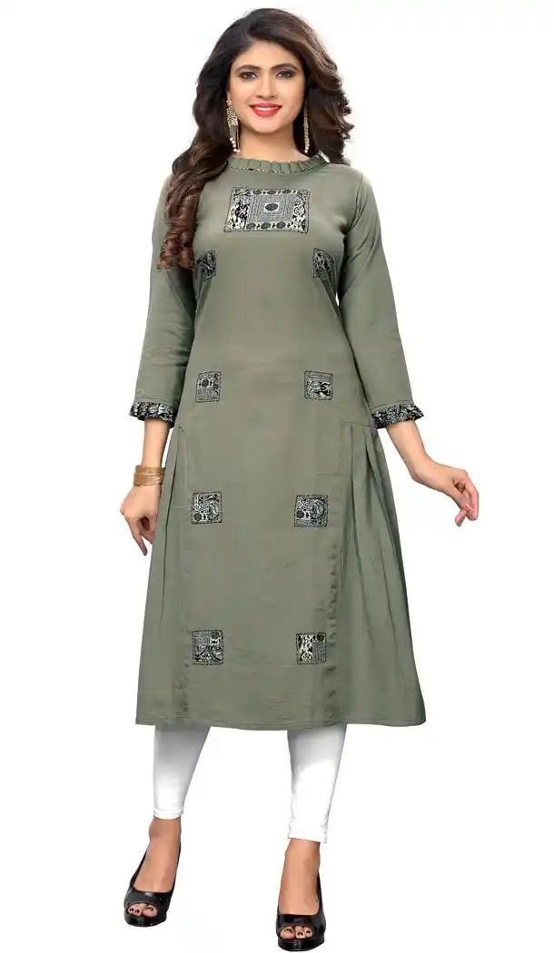 Exquisite Gray Color Flax Cotton Party Wear Ready Made Kurtis For Girls - 404548823