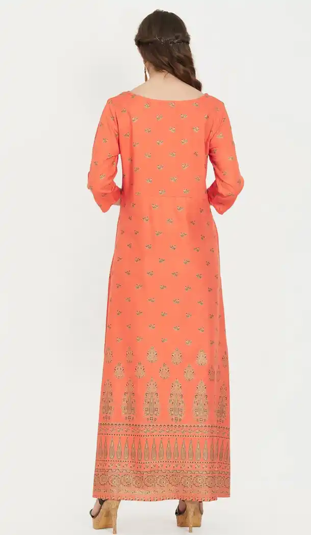Charming Orange Color Rayon Party Wear Ready Made Kurtis For Girls - 404548827