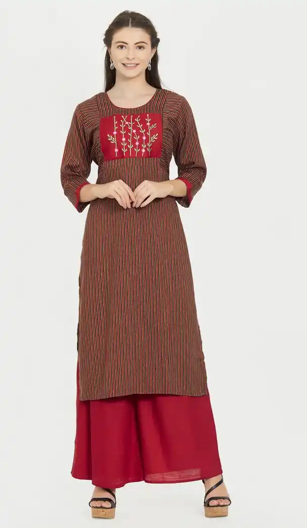 Ethnic Maroon Color Rayon Party Wear Ready Made Kurtis For Girls - 404548828