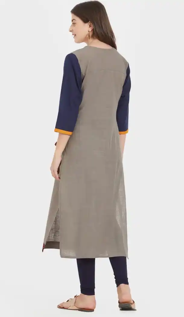 Ethnic Multi Color Slub Cotton Party Wear Ready Made Kurtis For Girls - 404548833