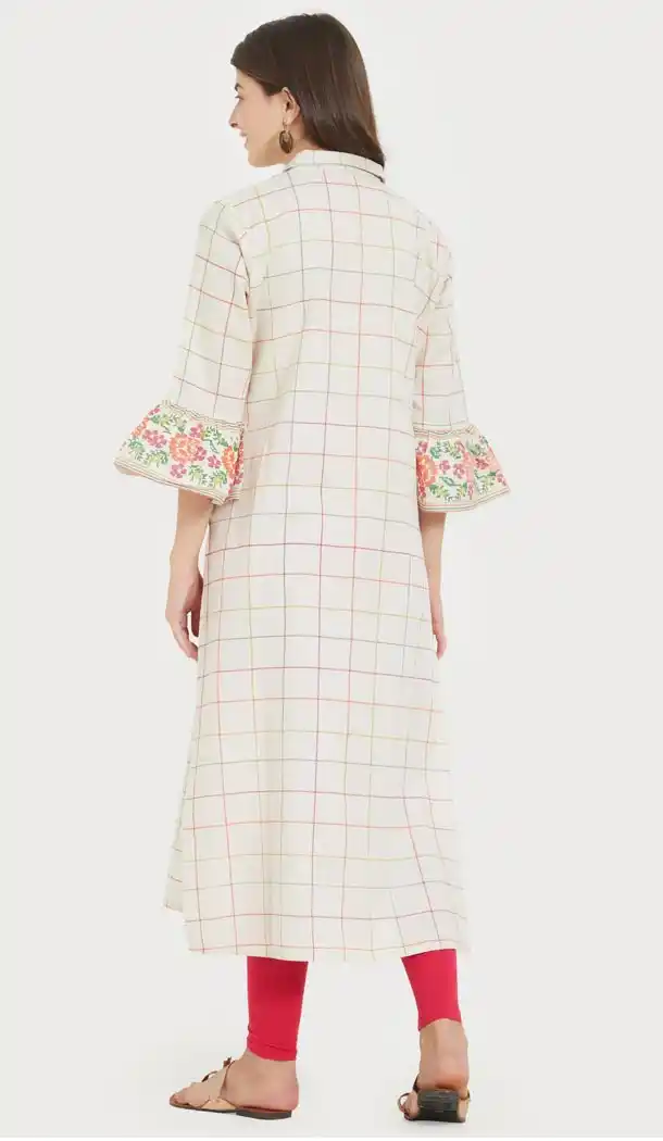 Classy Off White Color Flax Cotton Party Wear Ready Made Kurtis For Girls - 404548835