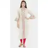 Classy Off White Color Flax Cotton Party Wear Ready Made Kurtis For Girls - 404548835