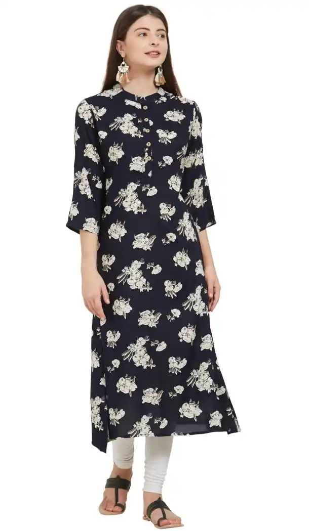 Magnificient Black Color Rayon Party Wear Ready Made Kurtis For Girls - 404548836