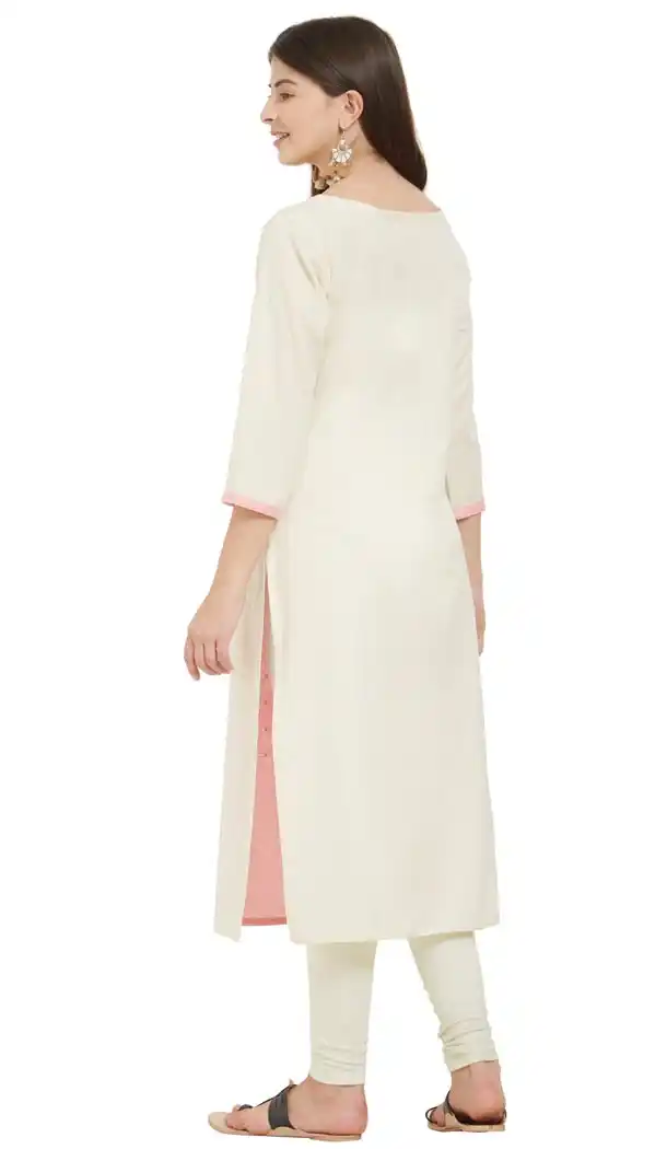 Magnificient White and Pink Color Flax Cotton Party Wear Ready Made Kurtis For Girls - 404548838