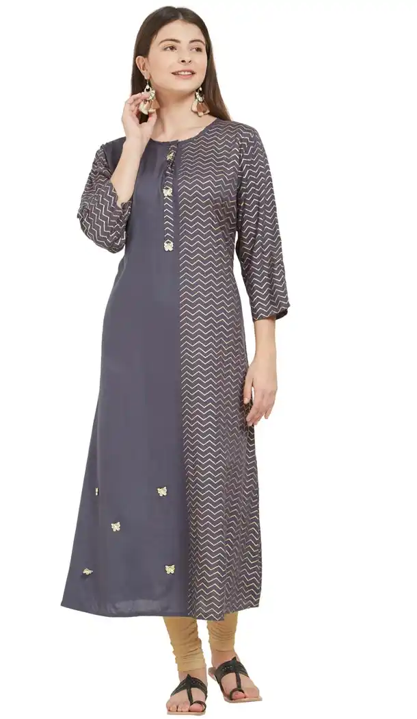 Dazzling Gray Color Rayon Party Wear Ready Made Kurtis For Girls - 404548839