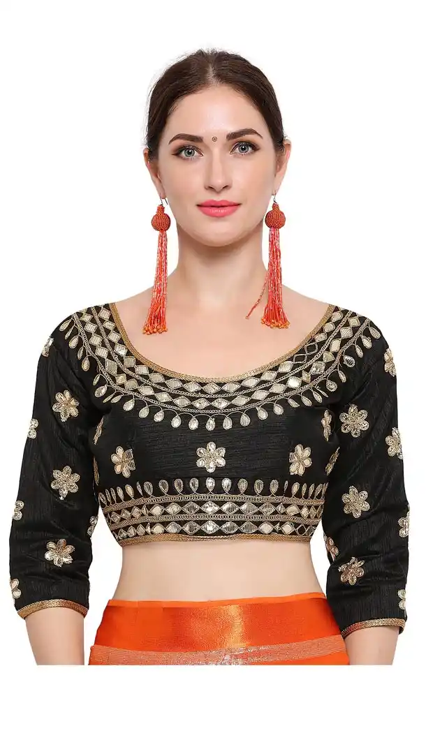 Black Color Benglori Silk Party Wear Round Nack Readymade Blouse - 405749059