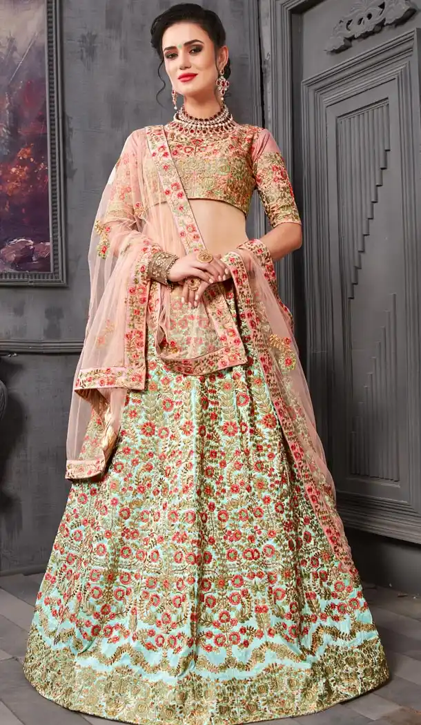 Peach Color Phantom Silk Traditional Designer Lehenga Choli - 409649586