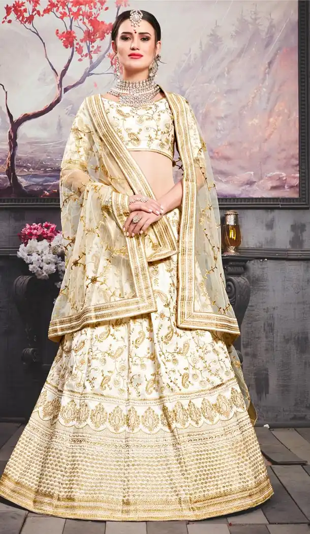 White Color Phantom Silk Traditional Designer Lehenga Choli - 409649588