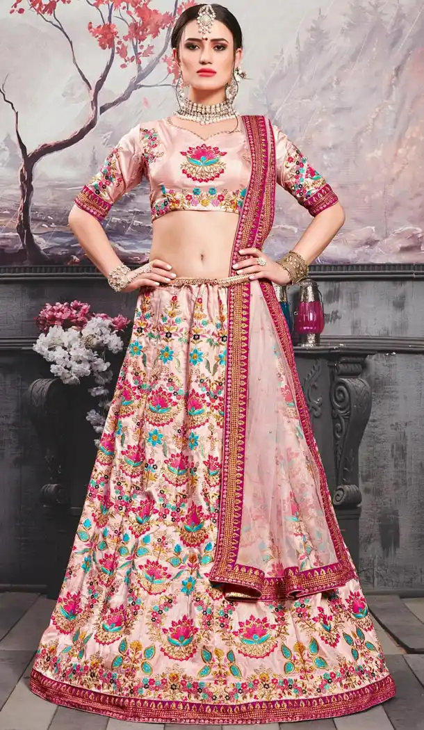 Two Tone Pink Color Silk Traditional Designer Lehenga Choli - 409649590