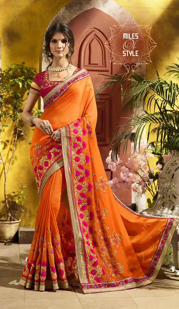 Stylish Orange Color Two Tone Georgette Treditioanal Wear Saree Blouse - 408949398