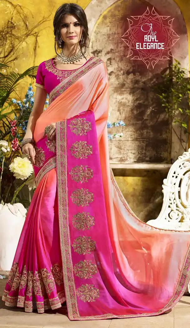 Peach and Pink Color Rangoli Georgette Treditioanal Wear Saree Blouse - 408949399