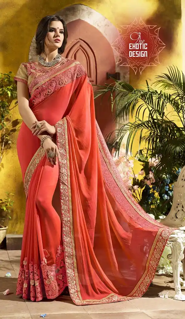Dark Orange Color Two Tone Georgette Treditioanal Wear Saree Blouse - 408949401