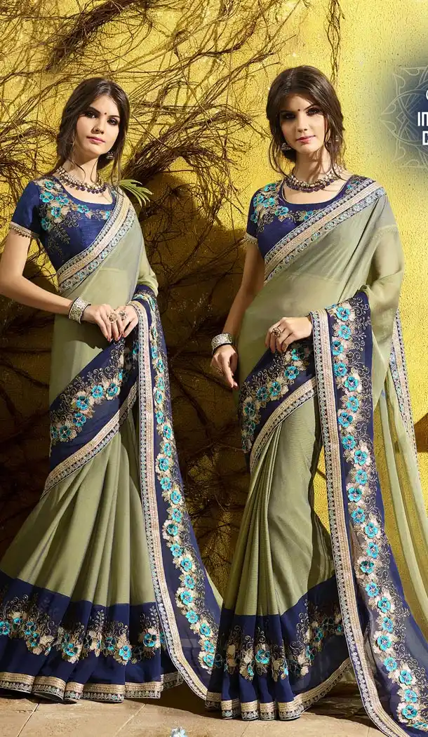 Mehendi Green Color Two Tone Chiffon Treditioanal Wear Saree Blouse - 408949402