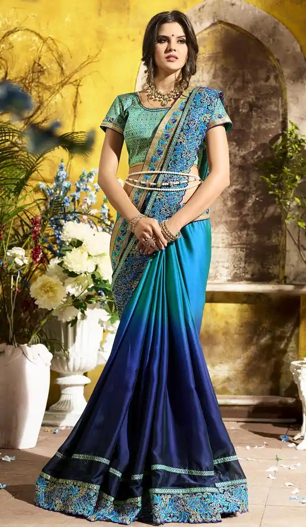 Blue Color Rangoli Georgette Treditioanal Wear Saree Blouse - 408949405