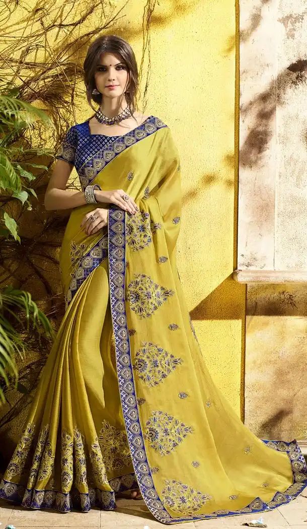 Dark Yellow Color Two Tone Chiffon Treditioanal Wear Saree Blouse - 408949408
