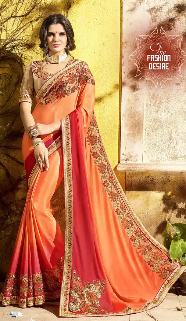 Orange and Red Color Rangoli Georgette Treditioanal Wear Saree Blouse - 408949409