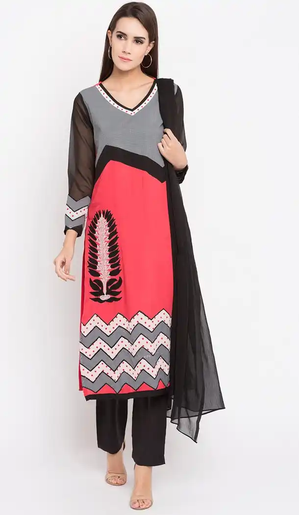 Exotic Coral Color Cotton Party Wear Plus Size Salwar Kameez - 412750301
