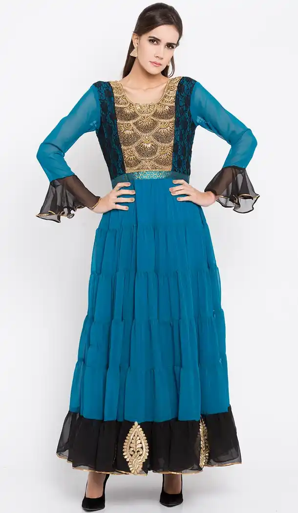 Fancy Blue Color Faux Georgette Party Wear Plus Size Salwar Kameez - 412750312