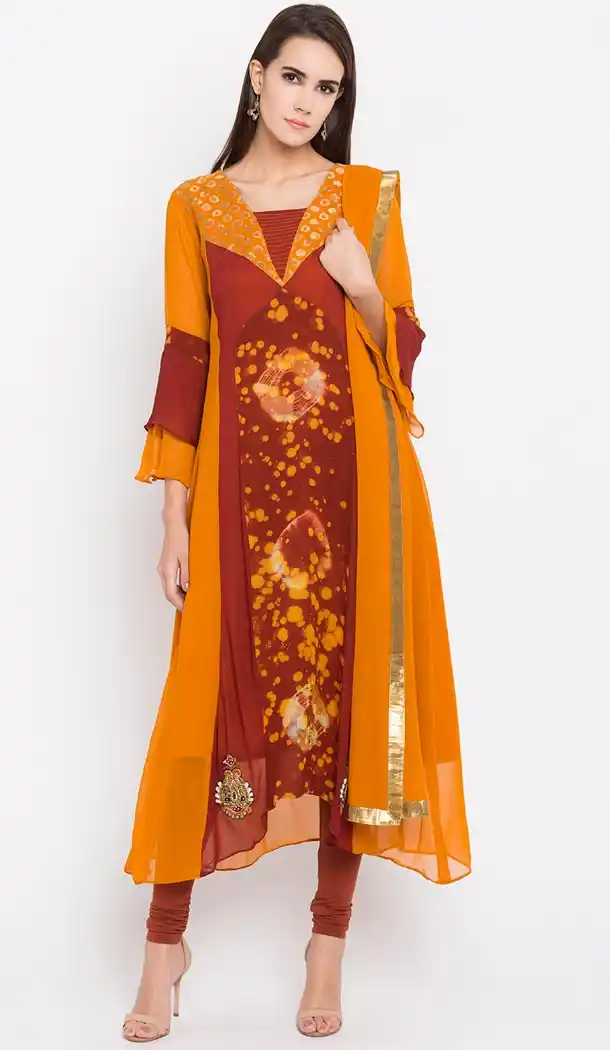 Mustard Color Faux Georgette Party Wear Plus Size Salwar Kameez - 412750313