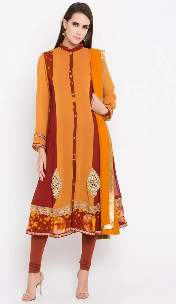 Classy Mustard Color Faux Georgette Party Wear Plus Size Salwar Kameez - 412750314