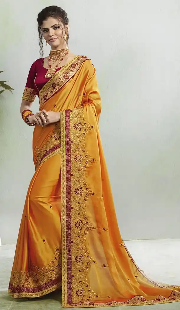 Fancy Yellow Color Two Tone Georgette Treditional Wear Saree - 408649365