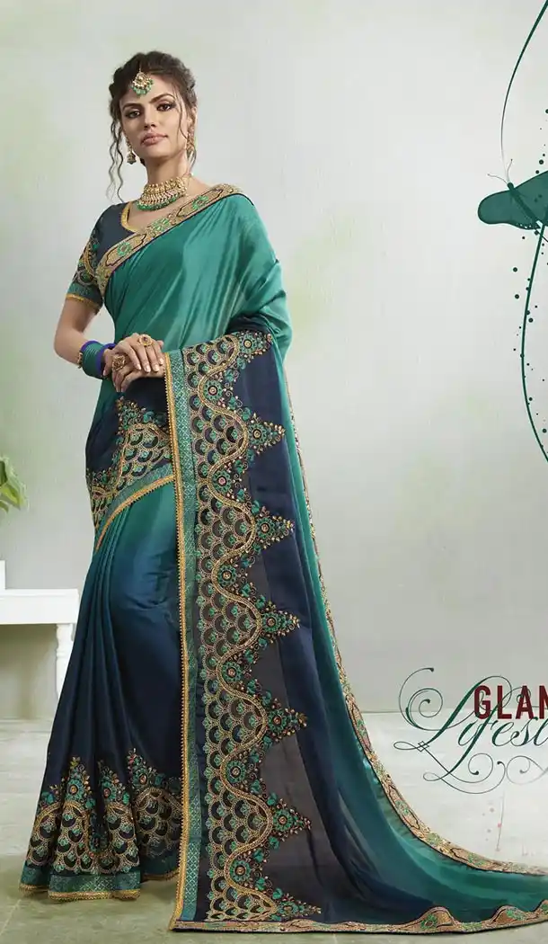Green and Blue Color Rangoli Georgette Treditional Wear Saree - 408649368