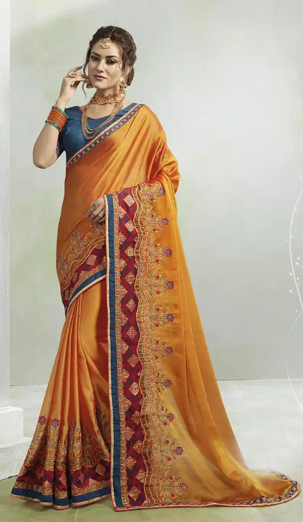 Attractive Yellow Color Two Tone Georgette Treditional Wear Saree - 408649369