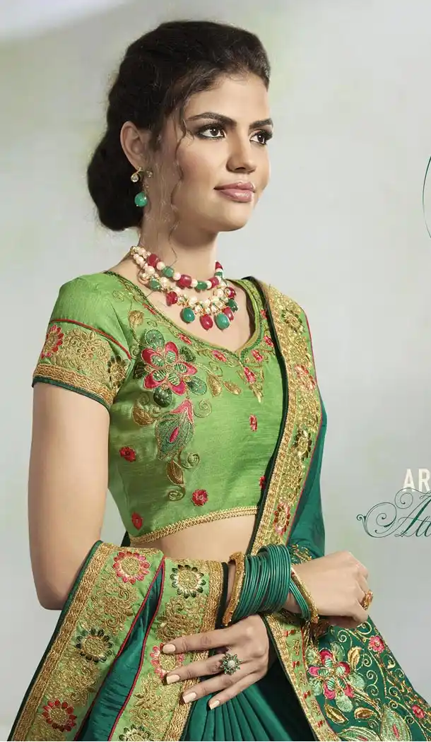 Forest Green Color Silk Two Tone Georgette Treditional Wear Saree - 408649373