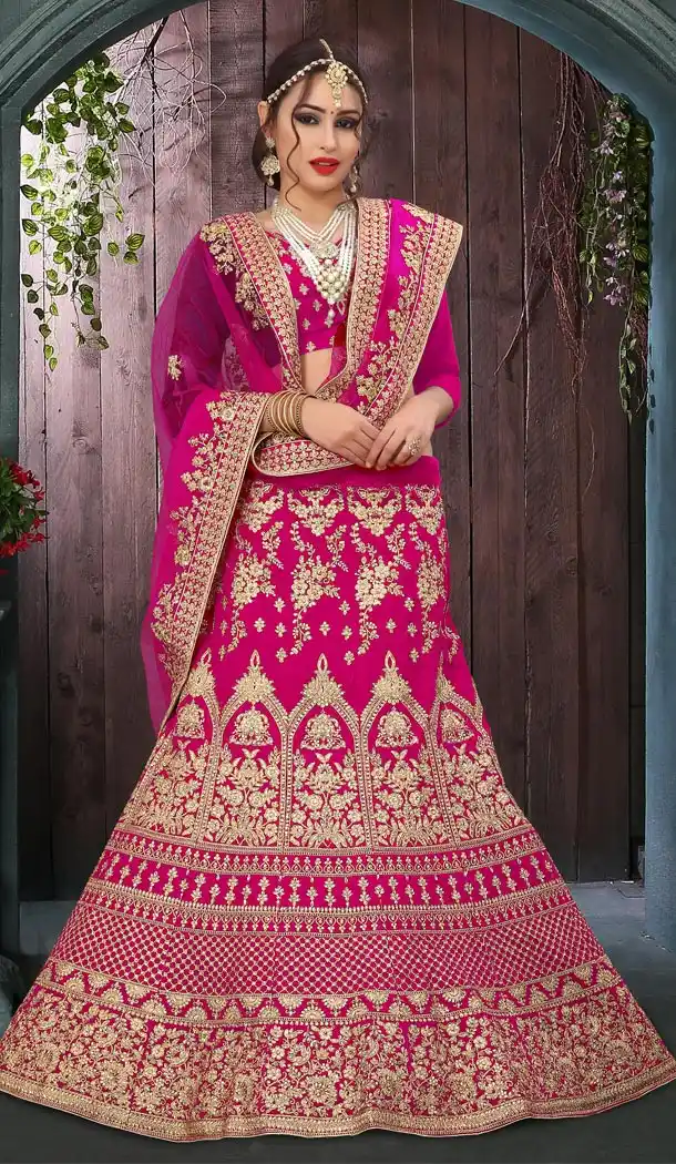 Pink Color Velvet Havvy Work Designer Bridel Lehenga Choli For Women - 410549649
