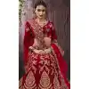 Velvet Red Color Havvy Work Designer Bridel Lehenga Choli For Women