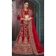 Velvet Red Color Havvy Work Designer Bridel Lehenga Choli For Women - 410549653
