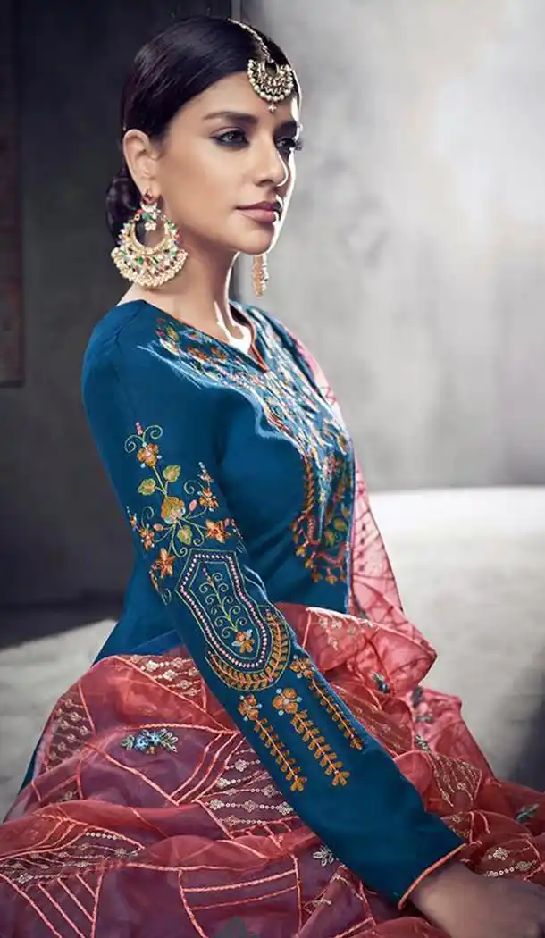 Gleaming Blue Color Pure Muslin Party Wear One Piece  Readymade Gown - 411950198
