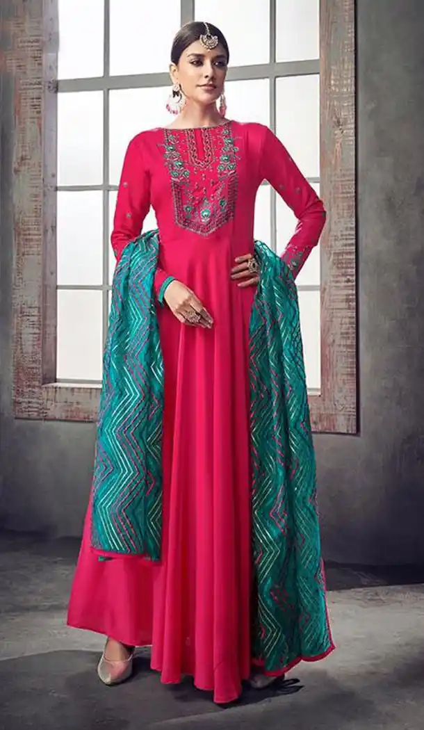 Rose Pink Color Pure Muslin Party Wear One Piece  Readymade Gown - 411950200