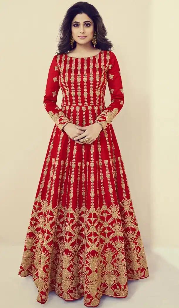 Elegant Red Color Royal Silk Heavy Embroidery Party Wear Gown - 412650296