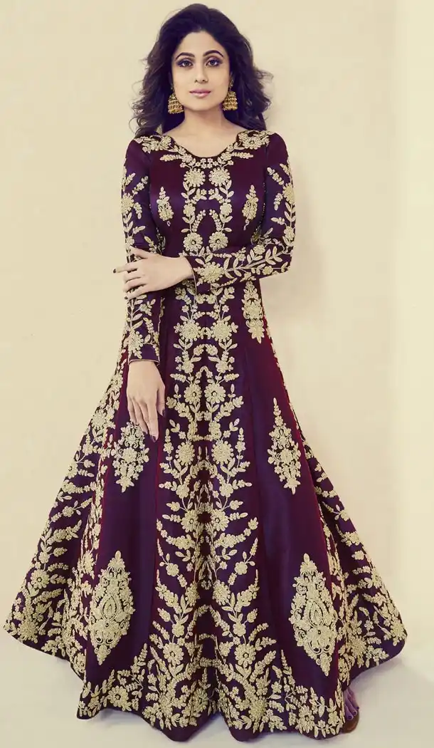 Purple Color Royal Silk Heavy Embroidery Party Wear Gown - 412650299