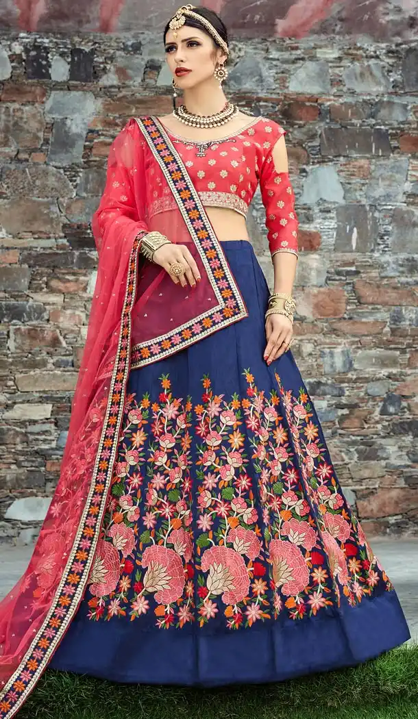 Navy Blue Color Art Silk Designer Sangeet Ceremony Wear Lehenga Choli - 412350276