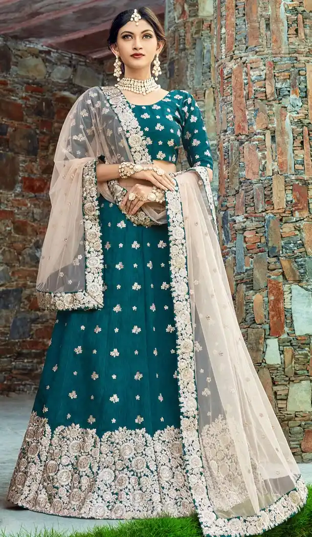 Dark Green Color Art Silk Designer Sangeet Ceremony Wear Lehenga Choli - 412350278